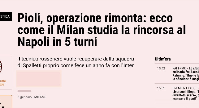 Quando Gazzetta scriveva: Pioli, operazione rimonta sul Napoli in 5 turni. I social non perdonano