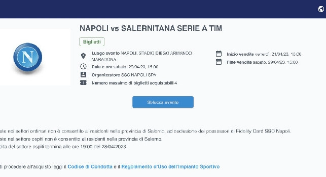 Napoli-Salernitana, in vendita il settore ospiti: biglietti già a ruba, il resto del Maradona è sold out! | FOTO
