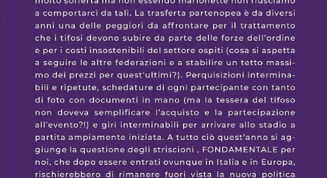 Napoli-Fiorentina, duro comunicato della Curva Fiesole contro le restrizioni del Maradona | FOTO