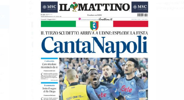 Il Mattino celebra il terzo Scudetto Napoli: domani poster in regalo con la storica prima pagina del 5 maggio
