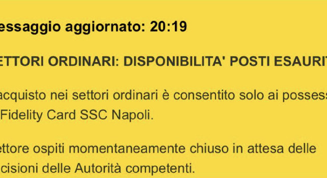 Disponibilità esaurita, l'avviso su TicketOne per Napoli-Sampdoria: appuntamento a domani