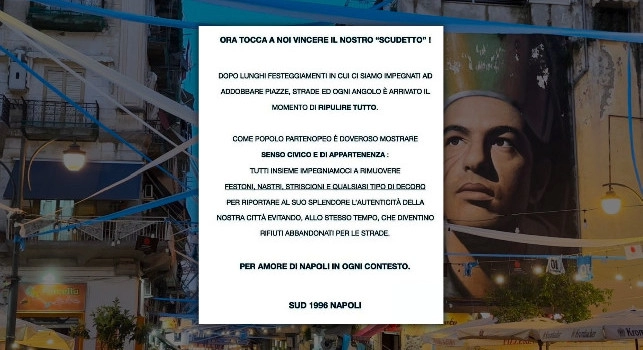 Ultras Napoli, volantino da applausi: La festa è finita, ripuliamo tutta la città per farla splendere | FOTO