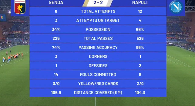 Genoa-Napoli 2-2: le statistiche del match | GRAFICO