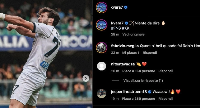 Verona-Napoli, Kvaratskhelia esulta sui social: spunta il commento della moglie | FOTO