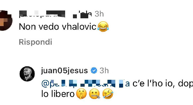 Juan Jesus 'sfotte' Vlahovic, il commento su Instagram fa impazzire i tifosi | FOTO