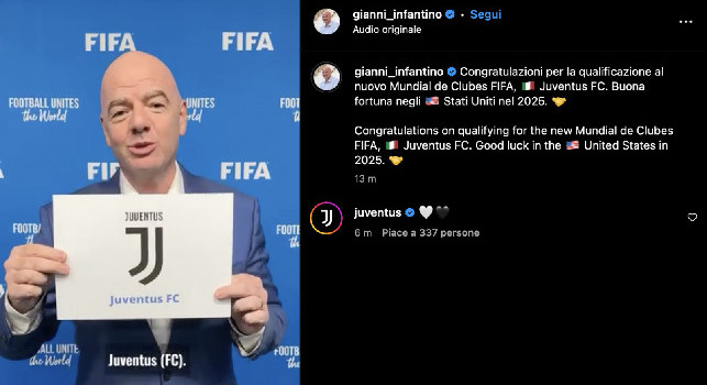 Mondiale per club, Infantino si complimenta con la Juve: Buona fortuna a USA 2025 | VIDEO
