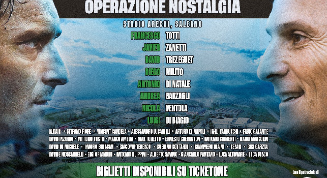Totti, Zanetti, Trezeguet, Milito e Di Natale a Salerno l'8 giugno: torna Operazione Nostalgia