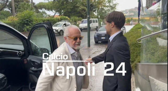 Summit SSC Napoli, l'arrivo di De Laurentiis: le immagini del presidente azzurro | VIDEO CN24