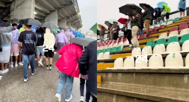 Fortissimo temporale durante Napoli-Girona: i tifosi scappano e si riparano così | VIDEO CN24