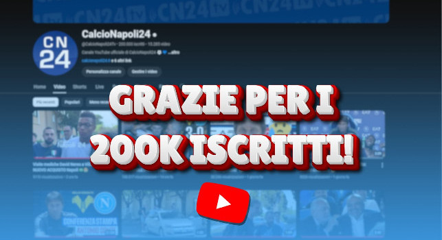 CalcioNapoli24 raggiunge i 200.000 iscritti su Youtube col video più visto del giorno, primato monotematico in Italia!
