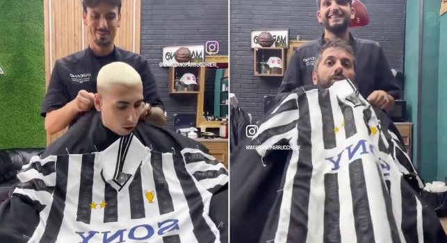 Barbiere napoletano usa maglia Juve come mantella per i suoi clienti, reazione imperdibile | VIDEO