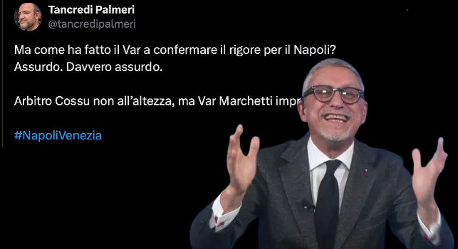 Rigore Napoli assurdo!. Risposta geniale di Carlo Alvino a Tancredi Palmeri | FOTO