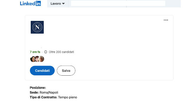 La SSC Napoli assume: annuncio su LinkedIn, ecco il lavoro offerto