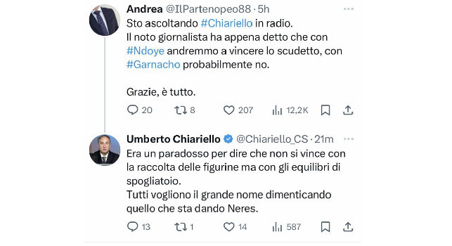 Chiariello ha detto che con Ndoye è scudetto con Garnacho no. Arriva il chiarimento | FOTO