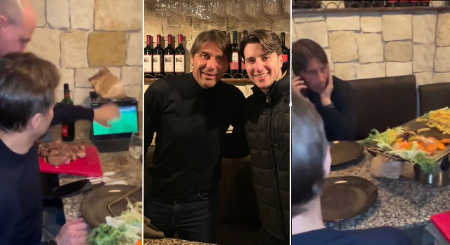 Bistecca e partita, serata di svago per Antonio Conte in un noto locale del Vomero | VIDEO