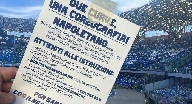 Due curve, una coreografia del popolo napoletano, spunta il volantino prima di Napoli-Fiorentina | FOTO