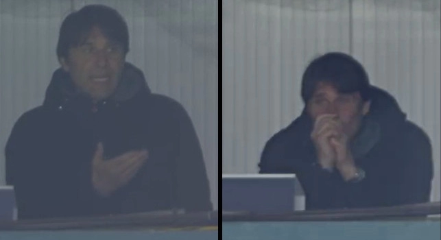 Conte-CAM: le reazioni (e preghiere) in tribuna durante Bologna-Napoli | VIDEO