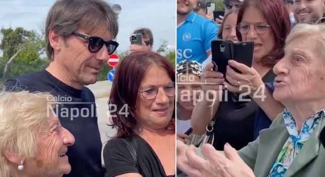 Conte coi tifosi a Castel Volturno, spunta anche una 92enne pazza del mister | VIDEO CN24