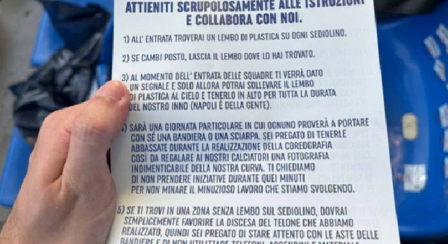 Napoli-Cagliari, maxi coreografia in curva B: ecco il volantino con tutte le istruzioni! | FOTO