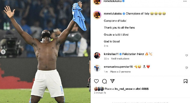 Napoli campione d'Italia, arriva il messaggio social di Romelu Lukaku | FOTO
