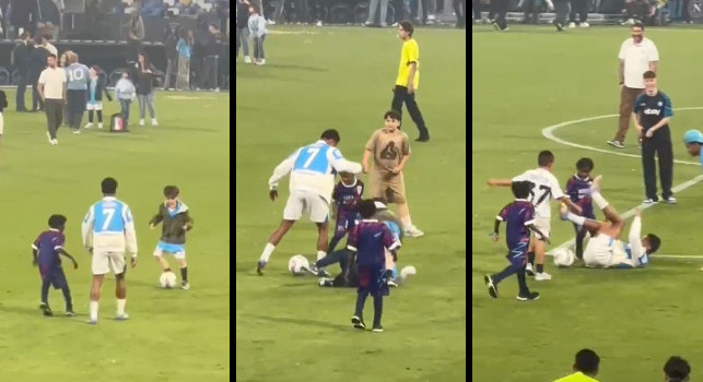 David Neres, che risate! Gioca a calcio con i figli dei calciatori del Napoli dopo la festa! | FOTO