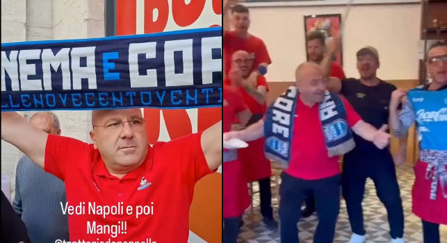 Cori e piatti rotti, la Trattoria da Nennella festeggia lo scudetto così | VIDEO