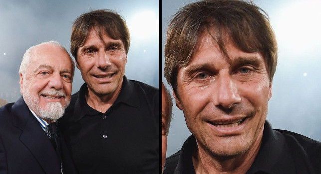 Conte in lacrime alla festa scudetto del Napoli: lo scatto con De Laurentiis | FOTO