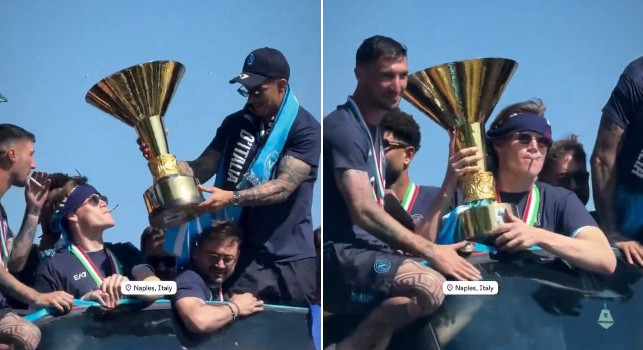 Festa scudetto Napoli, McTominay scherza con una sigaretta sul pullman | VIDEO