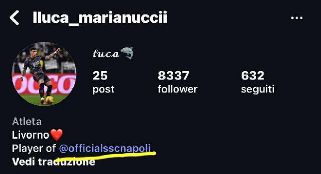 Marianucci anticipa l'annuncio ufficiale aggiungendo sui social: Calciatore della SSC Napoli | FOTO