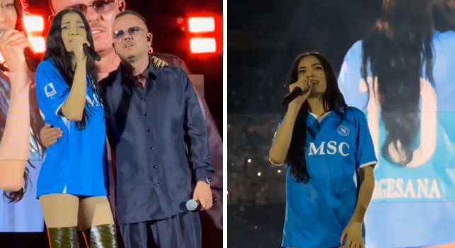 Elodie indossa la maglia del Napoli in concerto al Maradona | FOTO