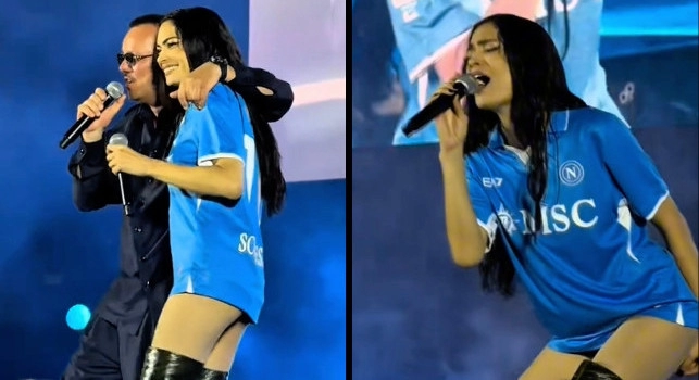 Elodie, concerto allo stadio Maradona con la maglia del Napoli! | VIDEO