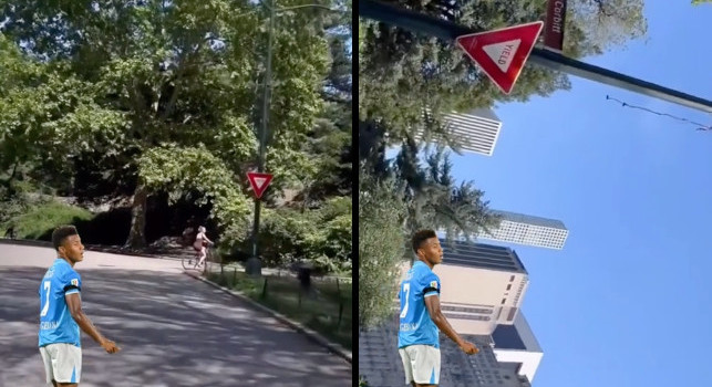 David Neres, che risate! Caduta dalla bici a New York mentre visita Central Park | VIDEO