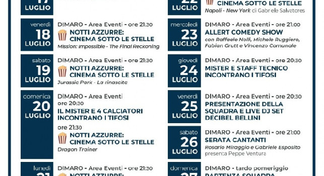 Ritiro SSC Napoli a Dimaro, il programma degli eventi: due amichevoli, due incontri con Conte e giocatori e film ogni sera!