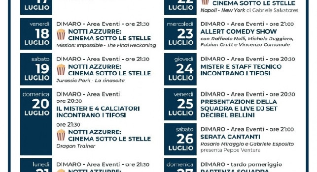 Ritiro SSC Napoli a Dimaro, il programma degli eventi: due amichevoli, due incontri con Conte e giocatori e film ogni sera!