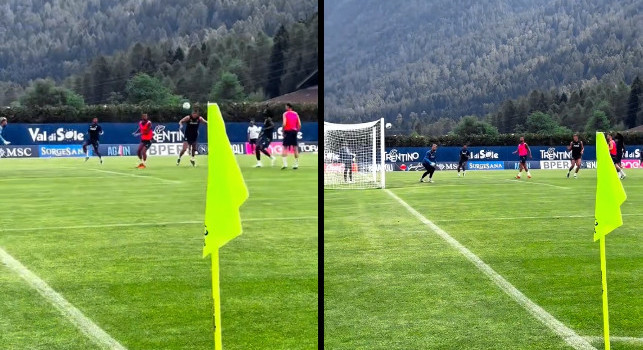 Gran gol di Lucca in allenamento, l'assist al bacio per il colpo di testa è di Noa Lang! | VIDEO