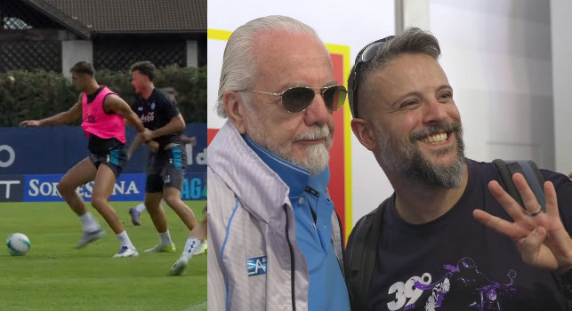La sfida Lucca-Rrahmani e De Laurentiis fra i tifosi: le immagini dell'ultimo allenamento del Napoli | VIDEO
