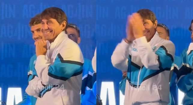 Guardate la reazione di Conte quando sente l'urlo The Champions dei tifosi del Napoli | VIDEO