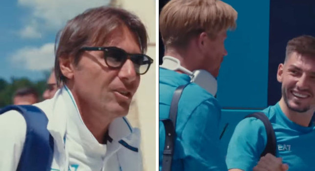 Tutti sorridenti e la stretta di mano Gilmour-De Bruyne, ecco l'arrivo del Napoli a Castel di Sangro | VIDEO