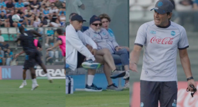 Ritiro Napoli, De Laurentiis per la prima volta in campo a Castel di Sangro! Il presidente segue Conte da vicino | VIDEO