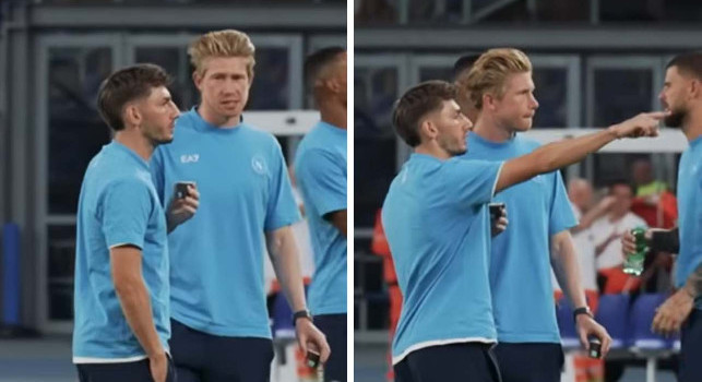 Napoli-Cagliari, guardate cosa chiede De Bruyne a Gilmour prima della partita | FOTO