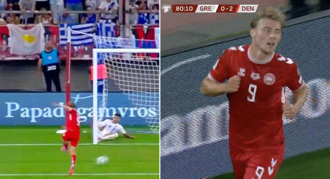 Grecia-Danimarca 0-3, Hojlund segna il tris con un'azione rocambolesca! | VIDEO