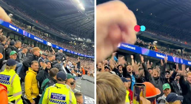 ManCity-Napoli, cori e schermaglie tra tifosi inglesi e napoletani allo stadio | VIDEO
