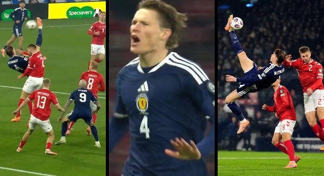 Gol McTominay in rovesciata! Rete pazzesca dopo soli 3' in Scozia-Danimarca | VIDEO
