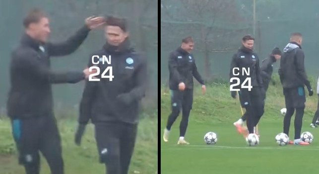 Sorrisi e clima sereno a Castel Volturno: buffetto di Hojlund a McTominay | VIDEO CN24