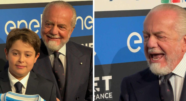 De Laurentiis e il siparietto con un baby tifoso del Napoli: Perch&eacute; dovrebbe andarsene De Bruyne? | VIDEO