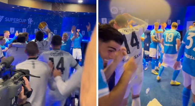 Il Napoli festeggia così la Supercoppa: cori e sigari, che festa nello spogliatoio | VIDEO e FOTOGALLERY
