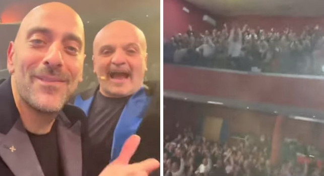 Peppe Iodice e Decibel Bellini festeggiano la Supercoppa in Teatro | VIDEO