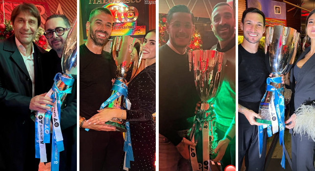 SSC Napoli, la Supercoppa esibita alla cena di Natale! Tutti vogliono la foto col trofeo | FOTOGALLERY
