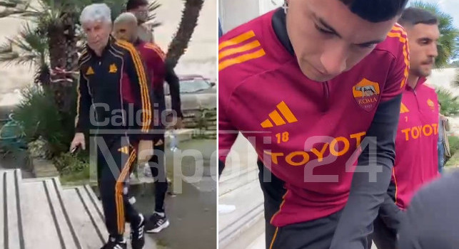 La Roma torna in hotel dopo la rifinitura, Soul&eacute; e Pellegrini si fermano coi tifosi | VIDEO ESCLUSIVO