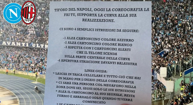 Napoli-Milan, la Curva A preannuncia la coreografia! Diffuse le istruzioni per stasera | FOTO